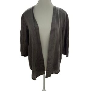 Eileen Fisher 1X Open Front Cardigan 3/4 Sleeve Knit‎ 100% linen Casual Gray